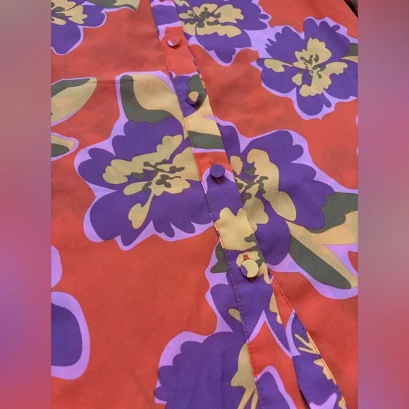 BTFBM Colorful & Floral Lightweight Button Down Long Sleeve Blouse - Picture 5 of 11